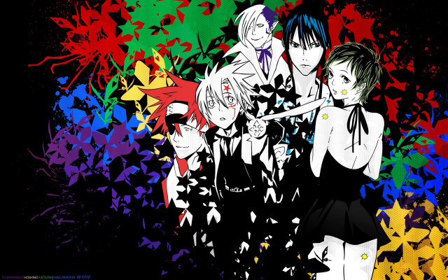 Anime characters colorful background paint free wallpaper - medium preview image