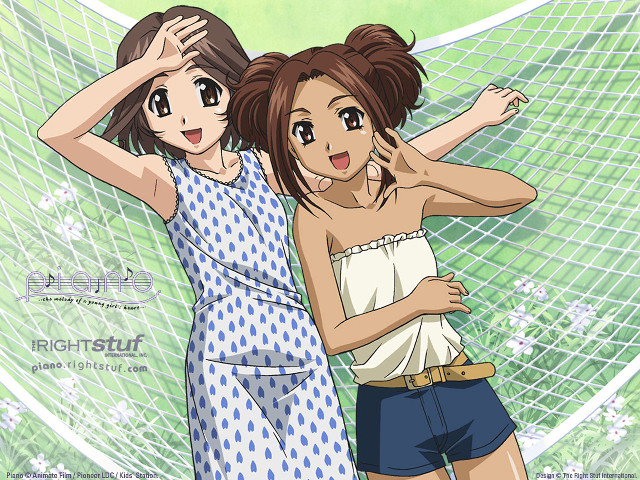 Two women net flowers poster free wallpaper - medium preview image