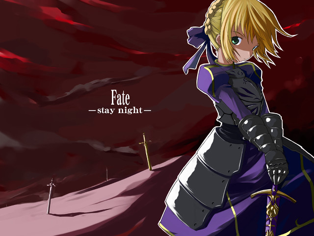 Anime blonde purple dress sword free wallpaper - medium preview image