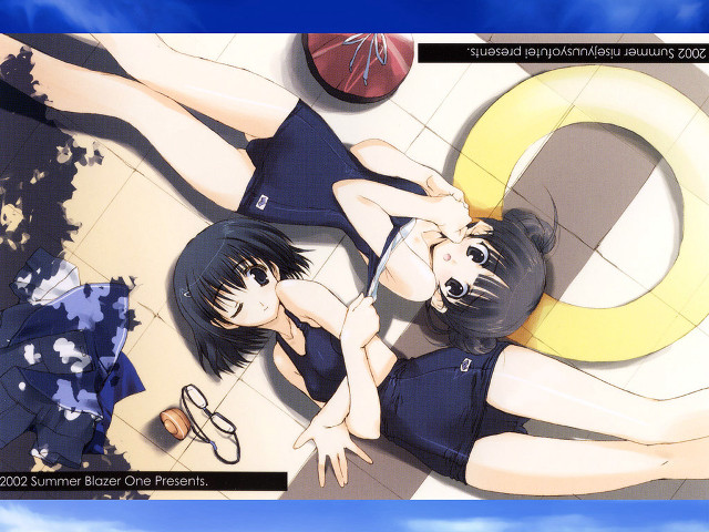 Anime girls clock beachball sunglasses free wallpaper - medium preview image