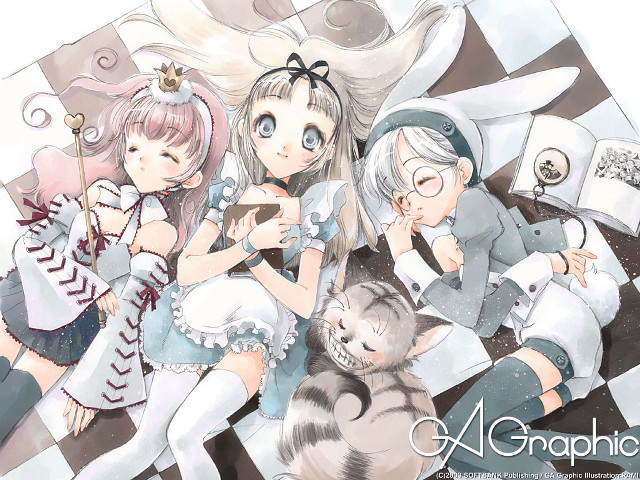 Anime girls bed cat argyle #2 free wallpaper - medium preview image