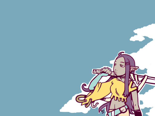 Woman sword bird highfantasy lineart free wallpaper - medium preview image