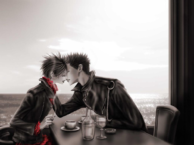 City ocean couple anime neo free wallpaper - medium preview image