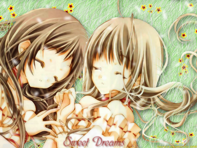 Two girls daisy field sleeping free wallpaper - medium preview image