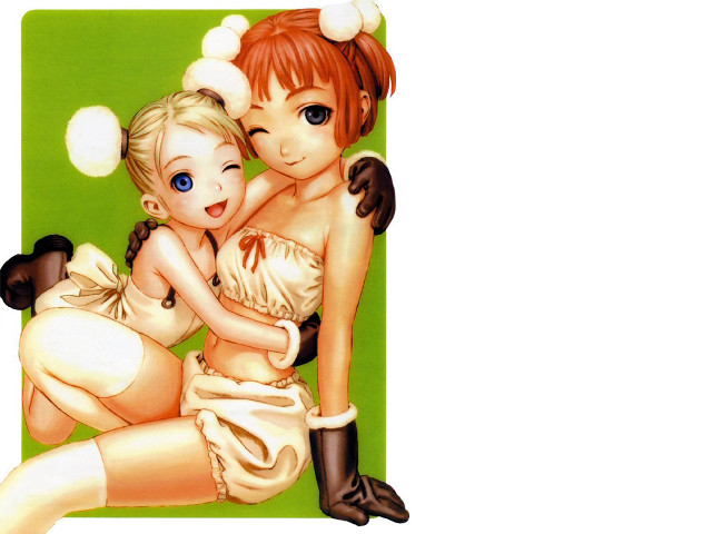 Cartoon hugging sisters blonde blue free wallpaper - medium preview image