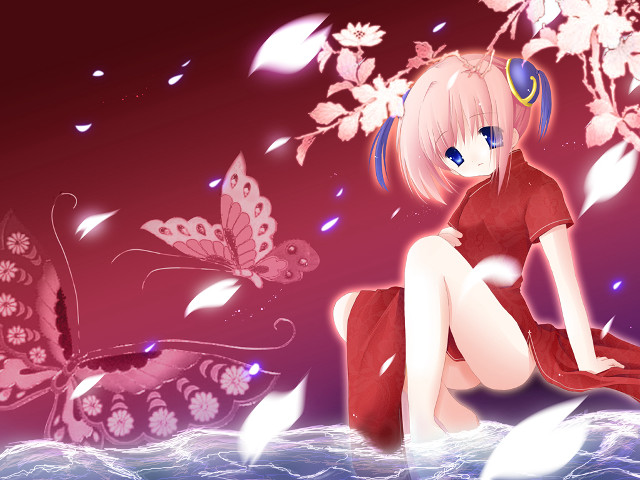 Girl wave butterfly kimono pink free wallpaper - medium preview image