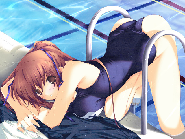 Woman swimsuit poolside lay water free wallpaper - medium preview image
