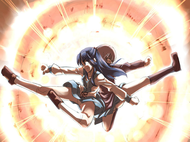 Anime girls backlight explosion duel free wallpaper - medium preview image