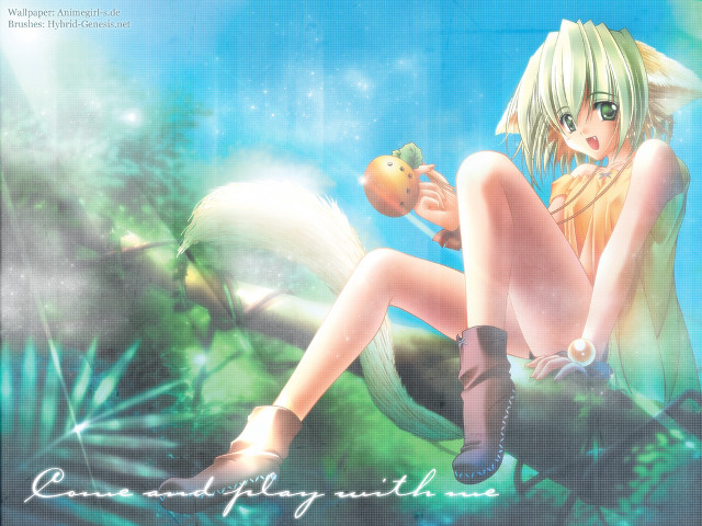 Anime girl tree branch apple free wallpaper - medium preview image