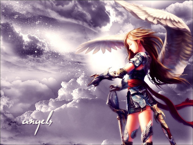 Angel wings girl sword clouds free wallpaper - medium preview image