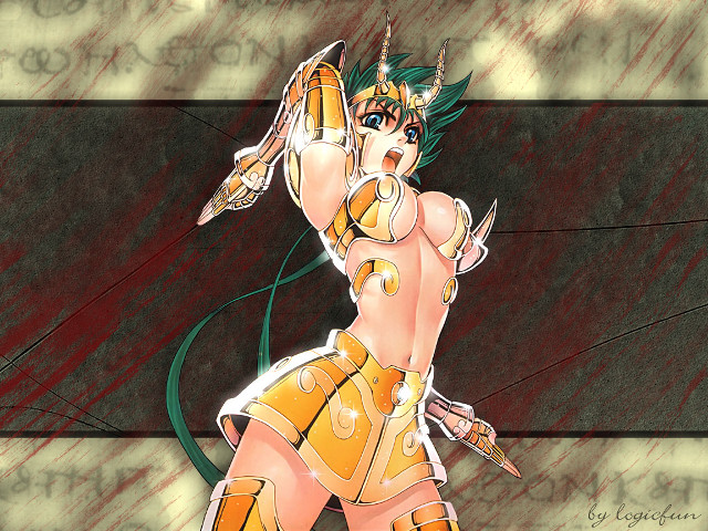 Yellow armor greenhair sword fantasy free wallpaper - medium preview image
