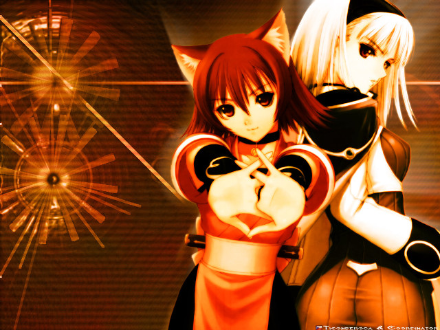 Anime girls clocktower fireworks cat free wallpaper - medium preview image