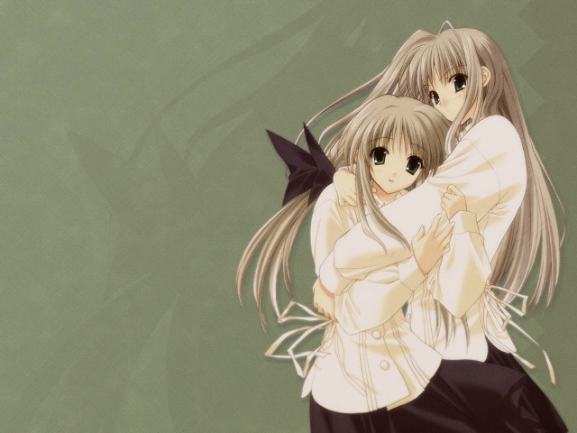 Anime girls hugging cat long free wallpaper - medium preview image