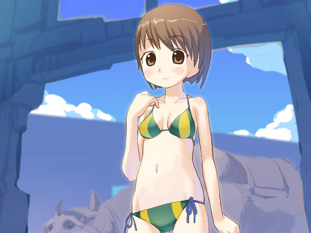 Cartoon girl bikini horse building free wallpaper - medium preview image
