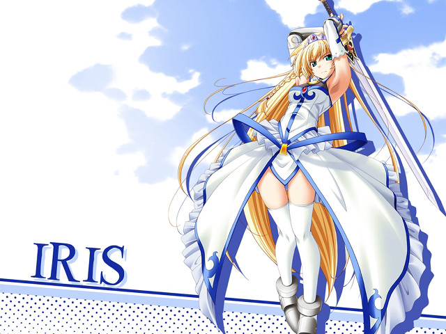 Anime swordgirl blue ribbon clouds free wallpaper - medium preview image