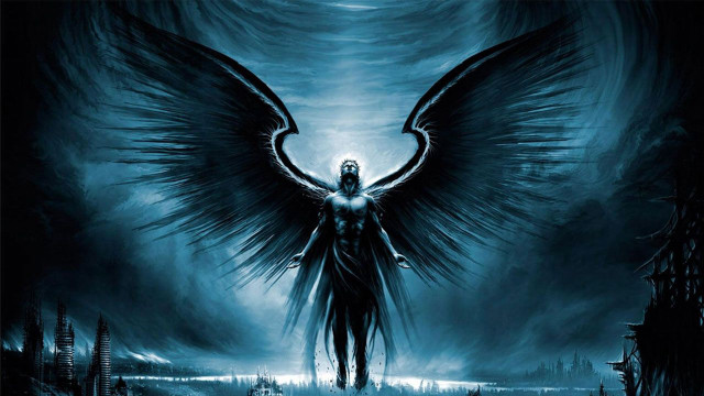 Man large wings dark forest free wallpaper - medium preview image