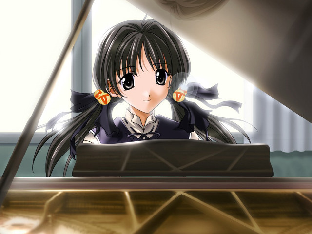 Girl piano ponytailed bow rayonism free wallpaper - medium preview image