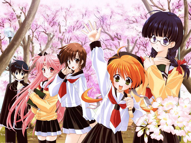 Anime girls cherryblossoms pinkhair schooluniform free wallpaper - medium preview image