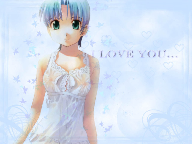 Blue hair green eyes white free wallpaper - medium preview image