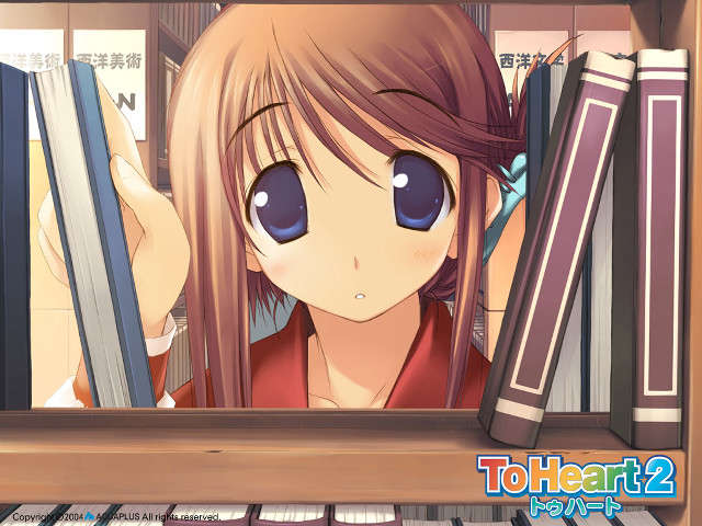 Girl peeking bookshelf blue eyes free wallpaper - medium preview image