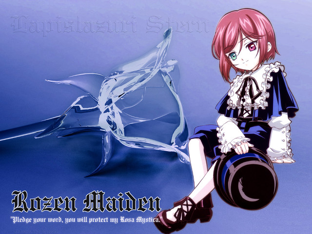 Anime girl sitting blue background free wallpaper - medium preview image