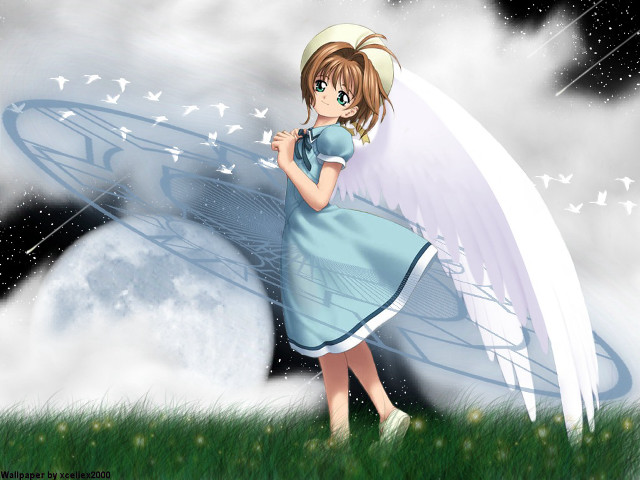 Girl blue dress umbrella moon free wallpaper - medium preview image
