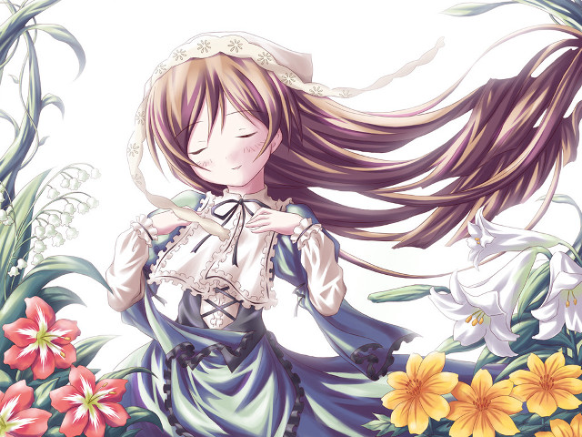 Woman flower field purse longhair free wallpaper - medium preview image