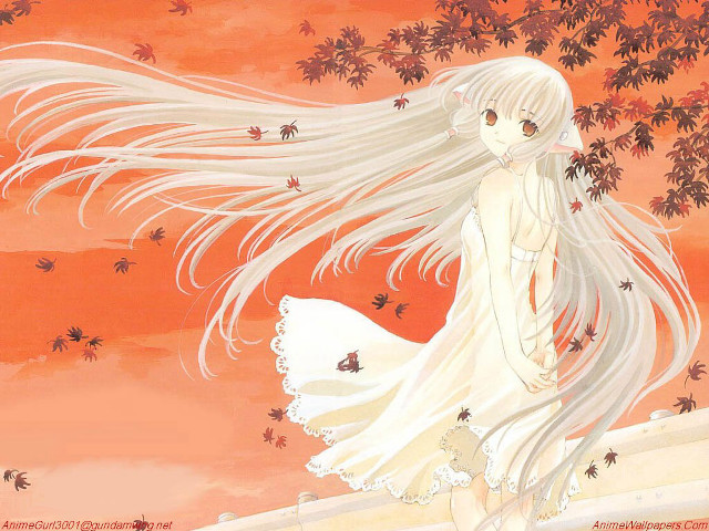Girl white hair autumn tree free wallpaper - medium preview image