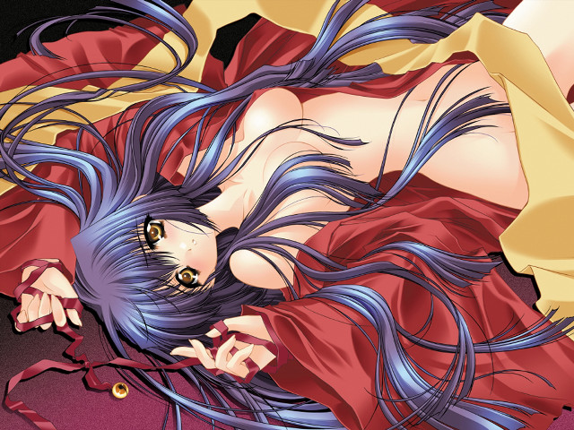 Woman longhair reddress yellowshirt anime free wallpaper for desktop - medium preview image