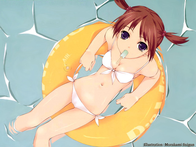 Cartoon girl bikini floating raft free wallpaper - medium preview image