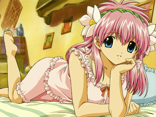 Pink haired girl bed flower #2 free wallpaper - medium preview image