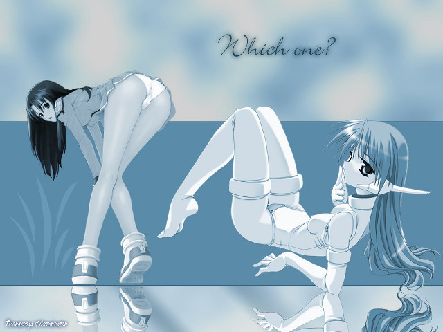 Anime 2girls highheels suit kneeling free wallpaper - medium preview image