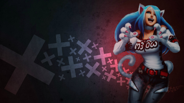Cat girl blue hair red free wallpaper - medium preview image