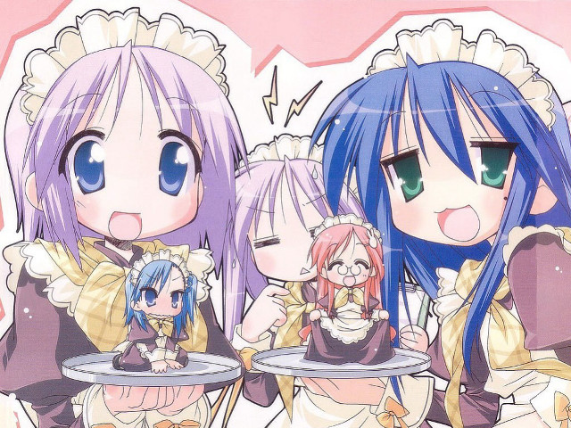 Three anime girls blue white free wallpaper for desktop - medium preview image