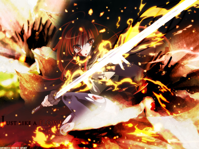 Fiery sword woman autumn flames free wallpaper - medium preview image