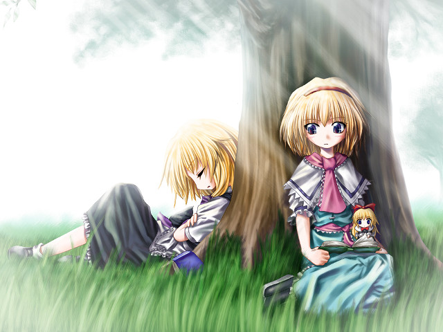 Anime forest sitting characters dog free wallpaper - medium preview image