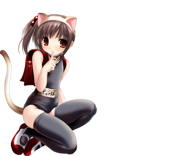 Catgirl blush anime schoolgirl squatting free wallpaper - medium preview image