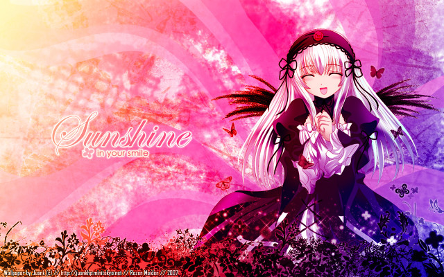 Anime girl flower butterfly white free wallpaper - medium preview image