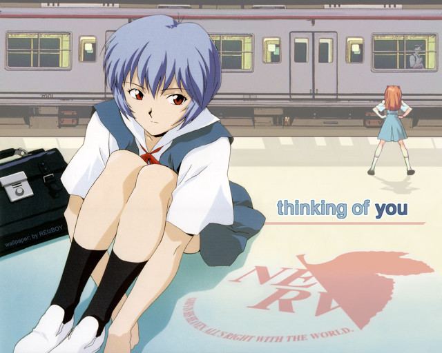 Girl sitting suitcase train ayanami free wallpaper - medium preview image