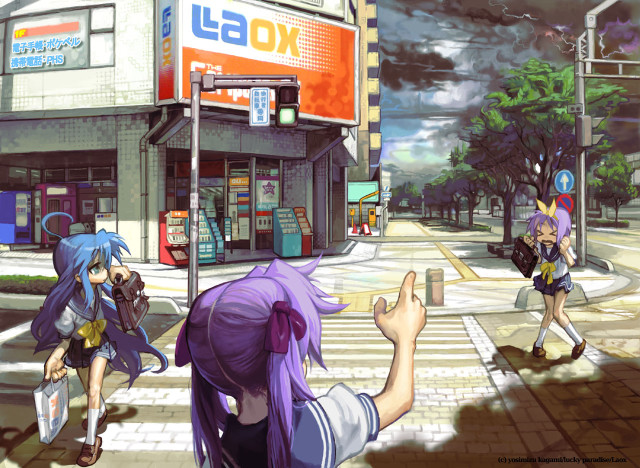 City crosswalk blue hair school free wallpaper - medium preview image