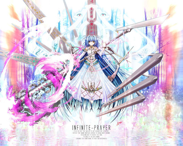 Anime sword girl pinkhair blueeyes free wallpaper - medium preview image