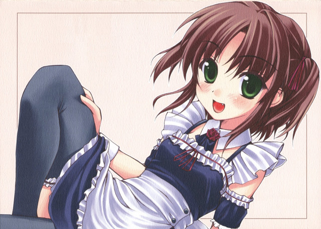 Green eyed girl white apron free wallpaper - medium preview image
