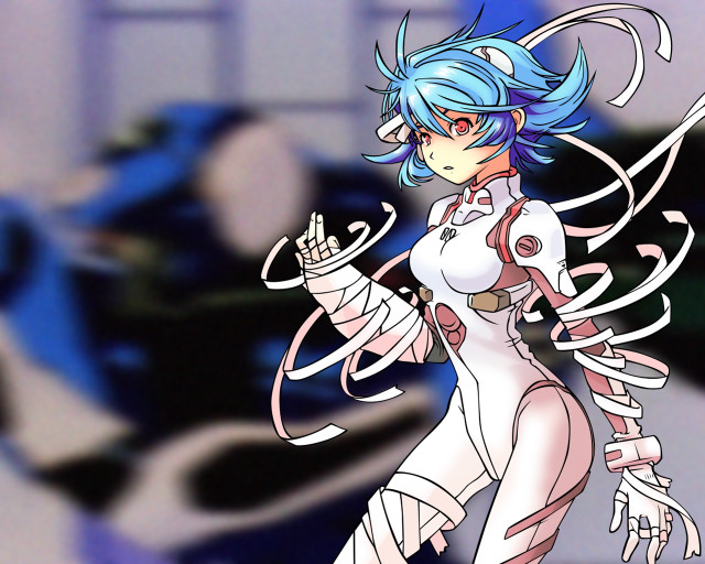 Blue hair sword white bodysuit free wallpaper - medium preview image