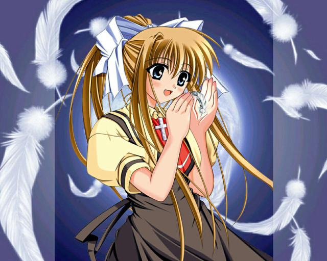 Anime girl white feathers wings free wallpaper - medium preview image