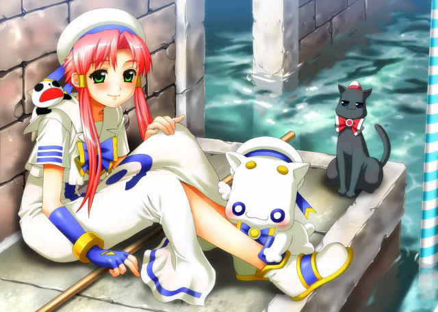 Girl cat boat water anime free wallpaper - medium preview image