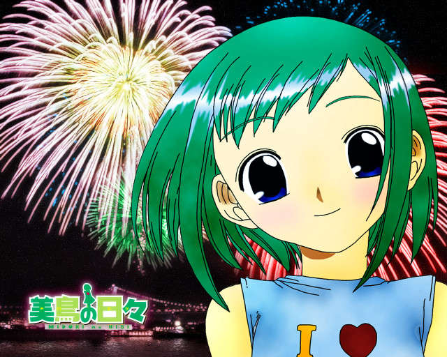 Green hair girl fireworks heart free wallpaper - medium preview image