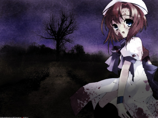 Girl white dress hat blood free wallpaper - medium preview image