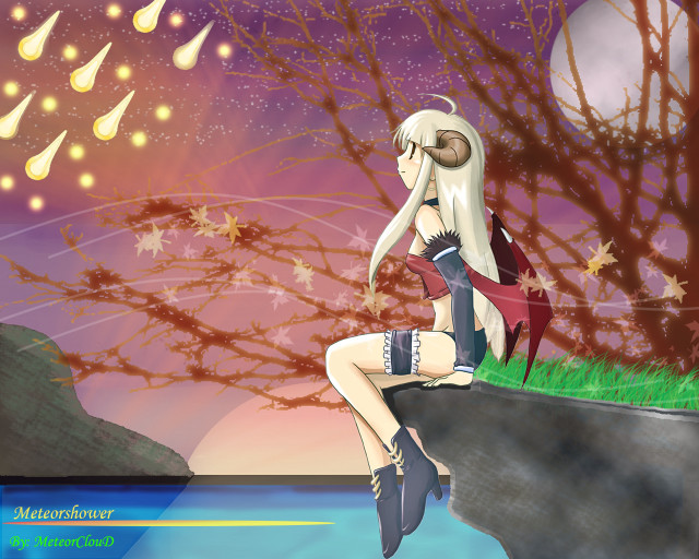 Demon girl sitting on cliff free wallpaper - medium preview image