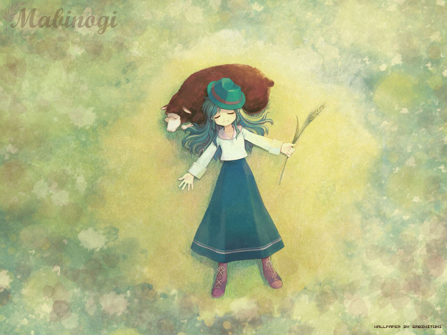 Girl green hat green dress free wallpaper - medium preview image
