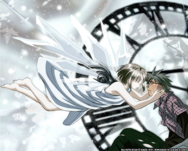Anime couple hug clock snow free wallpaper - medium preview image